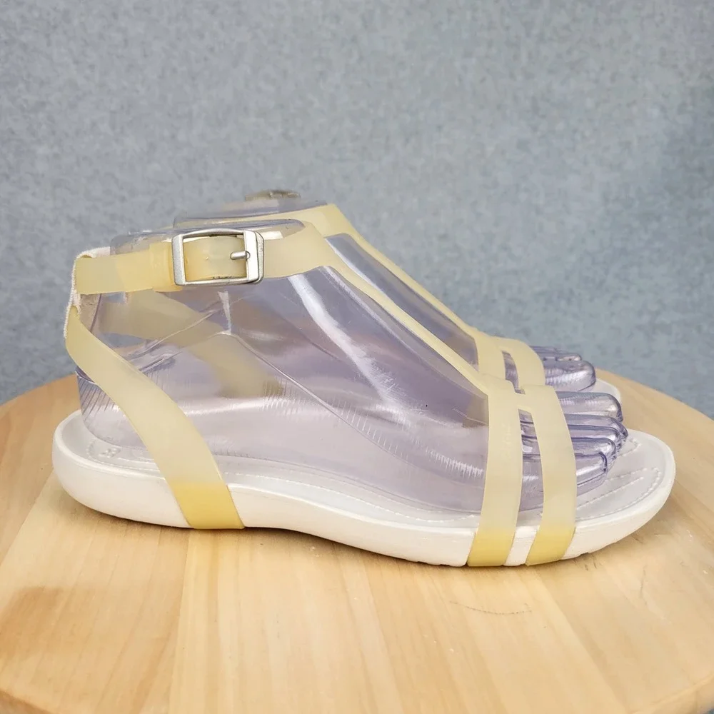 Crocs Isabella T-Strap Sandals Womens 8 Yellow Gladiator Jelly Flat 202467